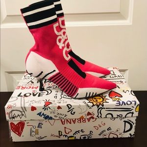 New & authentic Dolce and Gabbana D&G high heel stiletto knit sneaker booties